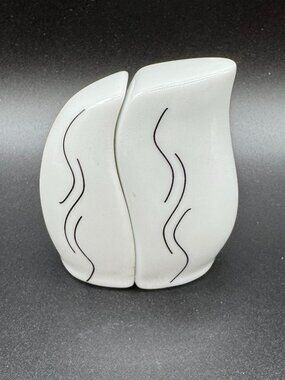White Ceramic Salt & Pepper Shakers Modern Look Simple Black Lines